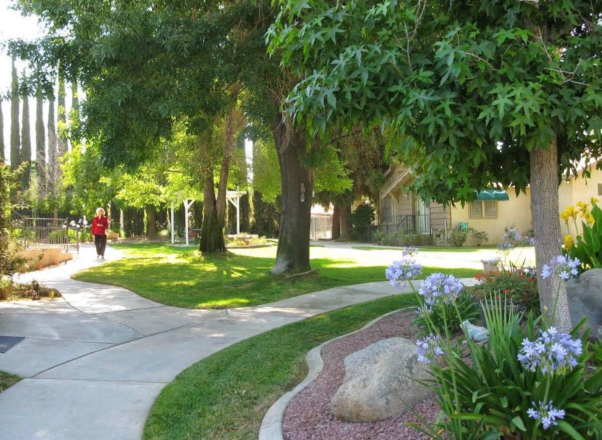 Shaded walking paths and flowers