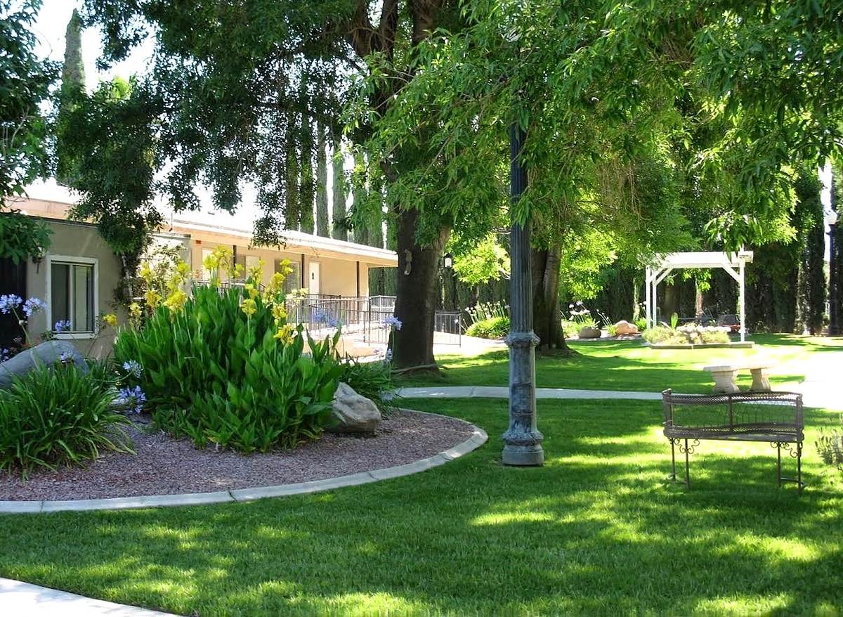 The garden lawn and white gazebo under mature trees at Paradise Gardens Manor